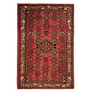 Hand-Knotted Persian Hamadan Nour Rug (Traditional Floral Medallion Series) – Red Wool