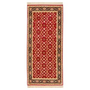 Hand-Knotted Persian Tabriz Runner Rug (Mahi Medallion / Herati Pattern) – Red Silk & Wool
