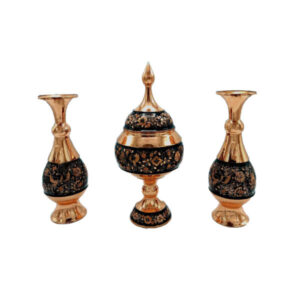 Set of Handcrafted Persian Engraved Copper Vases and Bowl, Featuring the G34 Model with a Timeless Floral Design