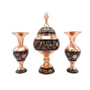 Set of Handcrafted Persian Engraved Copper Vases and Bowl, Featuring the G32 Model with a Stunning Floral Motif