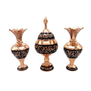 Set of Handcrafted Persian Engraved Copper Vases and Bowl, Featuring the G33 Model with an Elegant Floral Pattern