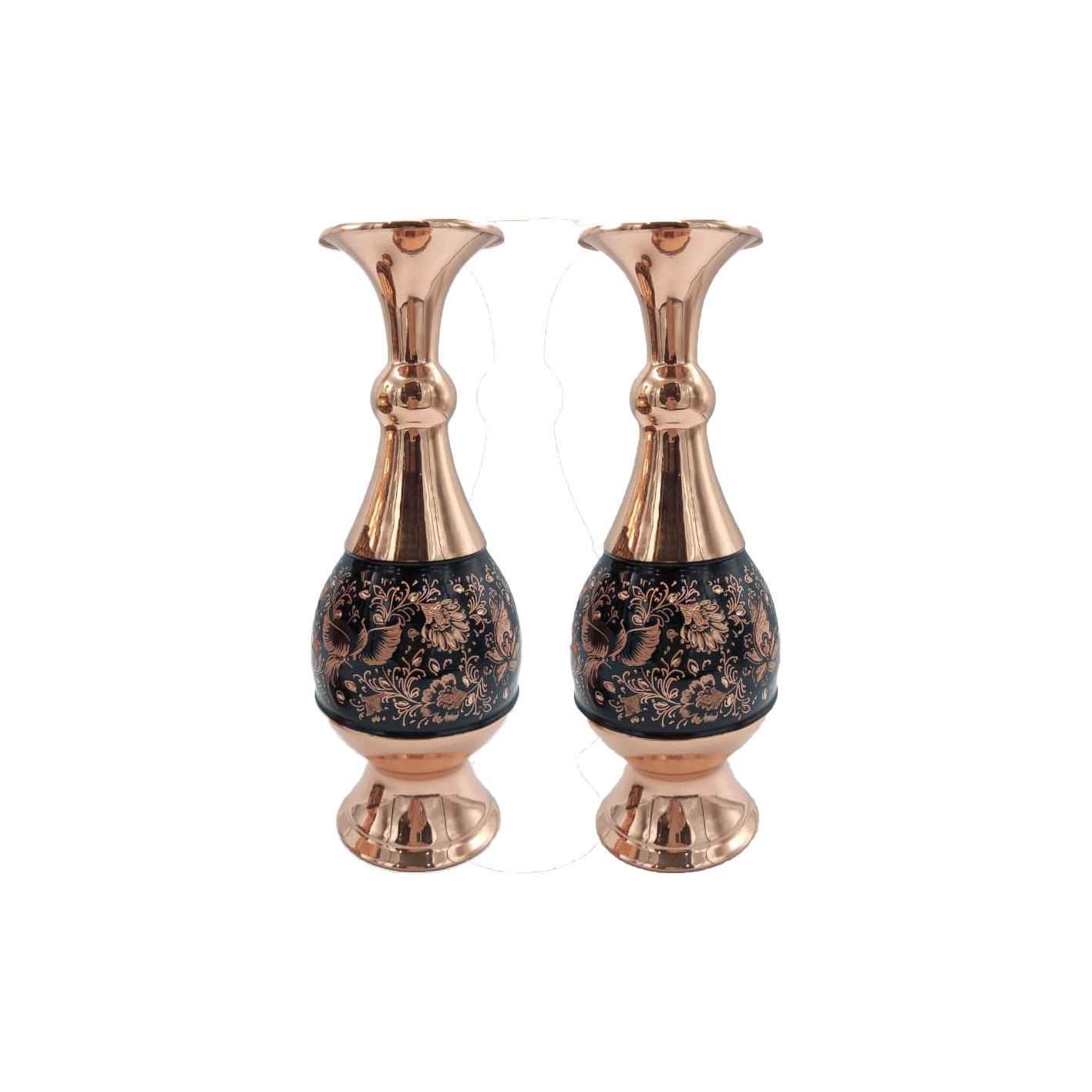 Set of Handcrafted Persian Engraved Copper Vases and Bowl, Featuring the G35 Model with a Classic Floral Motif