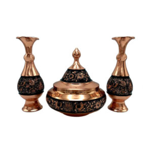 Set of Handcrafted Persian Engraved Copper Vases and Bowl, Featuring the G35 Model with a Classic Floral Motif