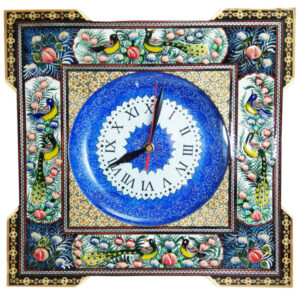 Handcrafted Persian Wooden Wall Clock – Khatam Marquetry Art, Square