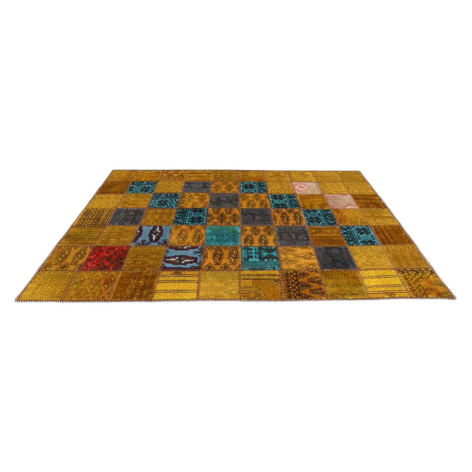 vintage Persian Hand-Knotted Patchwork Carpet Golden