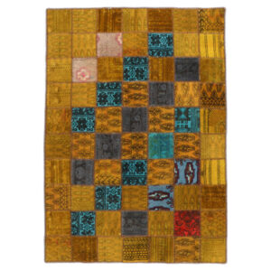 vintage Persian Hand-Knotted Patchwork Carpet Golden