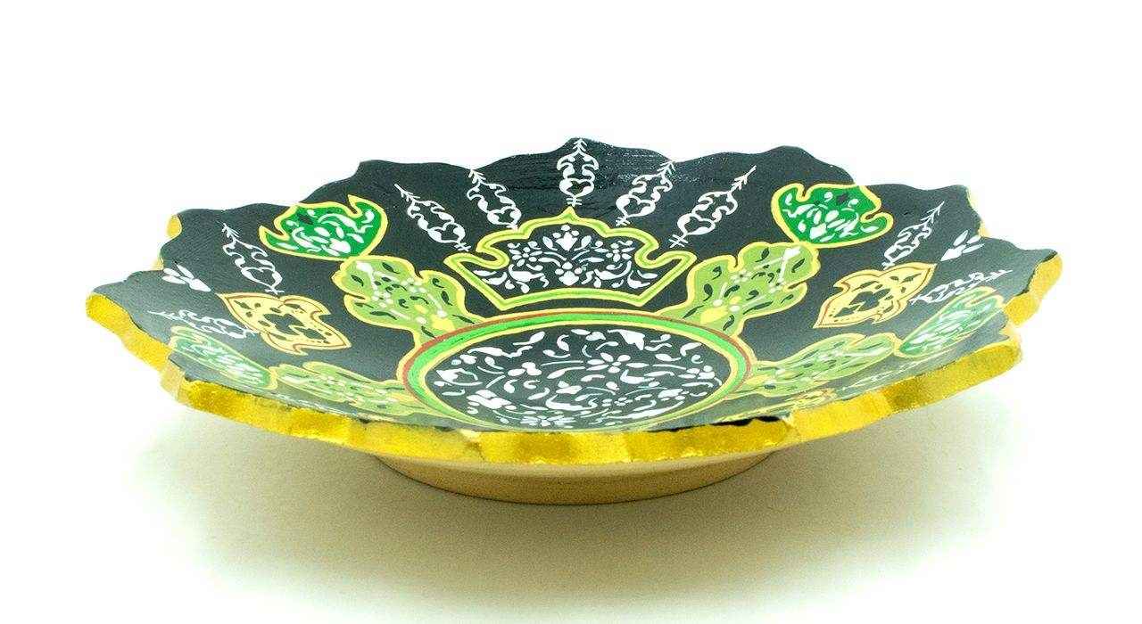 Decorative Pottery Wall Plate Hand-Painted Black & Green