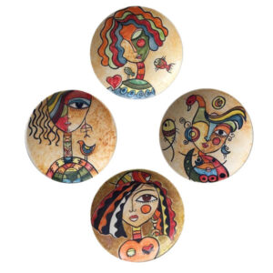 Hand-Painted Decorative Pottery Wall Plate Minimal Painting (4X)