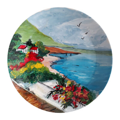 Hand-Painted Persian Pottery Decorative Display Plate, Rural Landscape Design