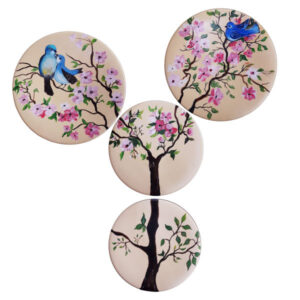 Hand-Painted Decorative Pottery Wall Plate Tree & Birds (4X)