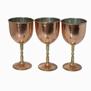Set of 3 Handcrafted Persian Copper Wine Glass Stemware – Hammered Model Narges