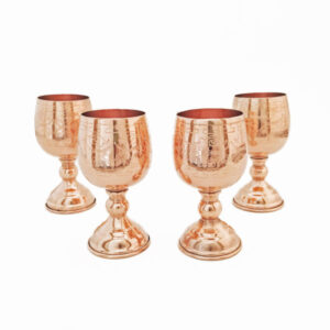 Set of 4 Handcrafted Persian Copper Wine Glass Stemware – Hammered Model Nasim