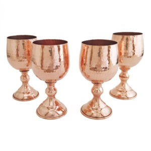 Set of 4 Handcrafted Persian Copper Wine Glass Stemware – Hammered Model Raha