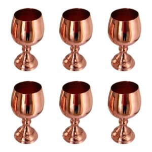 Set of 6 Handcrafted Persian Copper Wine Glass Stemware – Hammered Model Glossy
