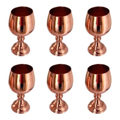 Set of 6 Handcrafted Persian Copper Wine Glass Stemware - Hammered Model Glossy
