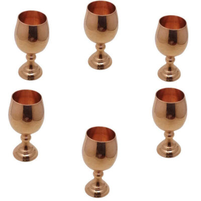 Set of 6 Handcrafted Persian Copper Wine Glass Stemware - Hammered Model Mahta