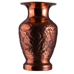 Handcrafted Persian Engraved Copper Vase with a Flared Silhouette, Featuring a Beautiful Flower and Bird Design