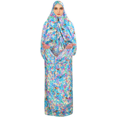 Blue Floral Namaz Chador for Women, Traditional Prayer Wear