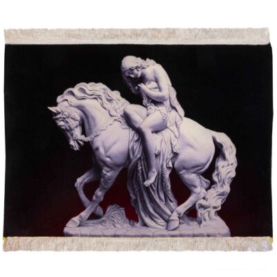 Hand-Knotted Persian Silk Pictorial Wall Hanging Rug – Embossed Lady Godiva, Tabriz