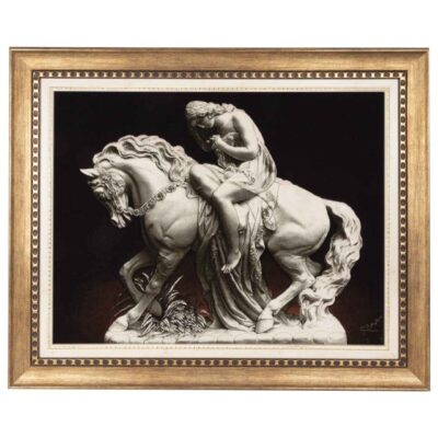 Hand-Knotted Persian Silk Pictorial Wall Hanging Rug – Embossed Lady Godiva, Tabriz