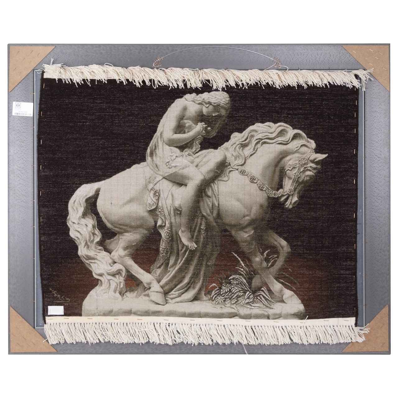 Hand-Knotted Persian Pictorial Rug from Tabriz Depicting Lady Godiva Embossed