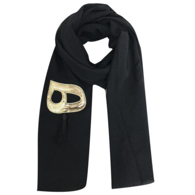 Persian Solid Black Shawl with Hich Calligraphy