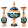 Handcrafted Persian Copper Sugar Bowl with Lid & Vases - Minakari Enameled Flower
