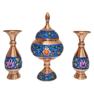 Handcrafted Persian Copper Sugar Bowl with Lid & Vases – Minakari Enameled Artistic