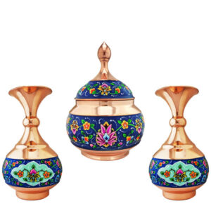 Handcrafted Persian Copper Sugar Bowl with Lid & Vases – Minakari Enameled Pardaz