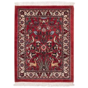 Hand-Knotted Persian Bijar Laki Red Rug (Iron Rug Pictorial Art Scene) – Red Silk & Wool