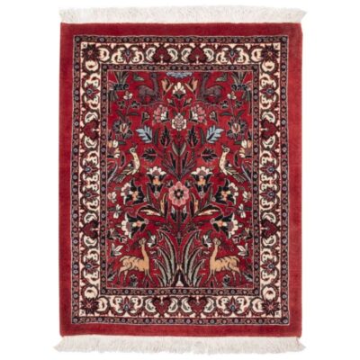 Hand-Knotted Persian Bijar Laki Red Rug (Iron Rug Pictorial Art Scene) - Red Silk & Wool