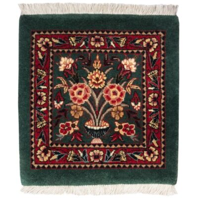 Hand-Knotted Persian Bijar Rug (Iron Rug Classical Flower Vase Design) - Green Wool