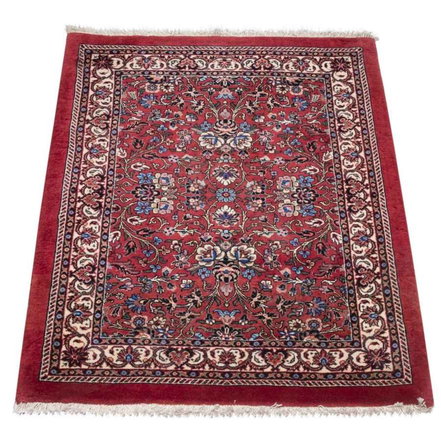 Hand-Knotted Persian Kurdistan Laki Red Rug (Tribal Floral Medallion) – Red Silk & Wool