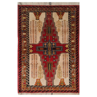 Hand-Knotted Persian Tower Rug (Tribal Geometric Medallion Pattern) - Red Wool
