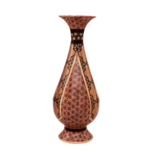 Persian Decorative Copper Vase Handcrafted with Khatamkari Marquetry Art, Featuring the C751 Geometric Pattern for a Luxurious Finish
