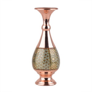 Persian Decorative Copper Vase Handcrafted with Khatamkari Marquetry Art, Featuring the Ch20 Geometric Design