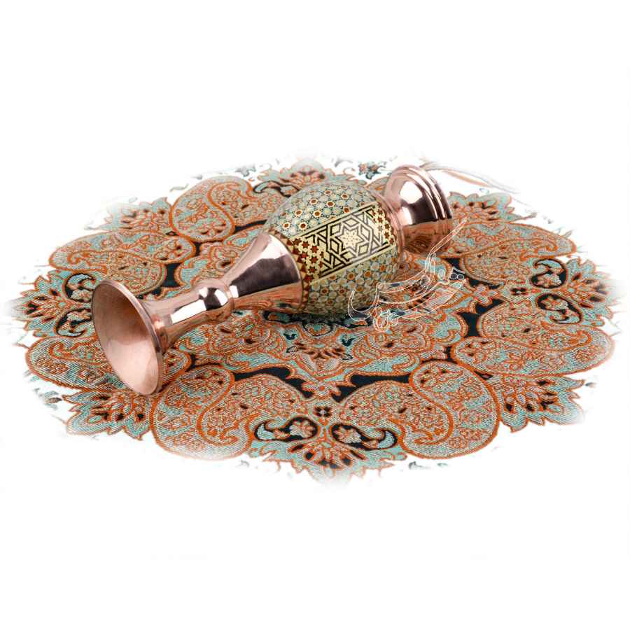 Persian Decorative Copper Vase Handcrafted with Khatamkari Marquetry Art, Featuring the Honarlux Geometric Motif for High-End Decor