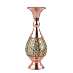 Persian Decorative Copper Vase Handcrafted with Khatamkari Marquetry Art, Featuring the Honarlux Geometric Motif for High-End Decor