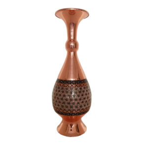 Persian Decorative Copper Vase Handcrafted with Khatamkari Marquetry Art, Featuring the Saraahi Geometric Design