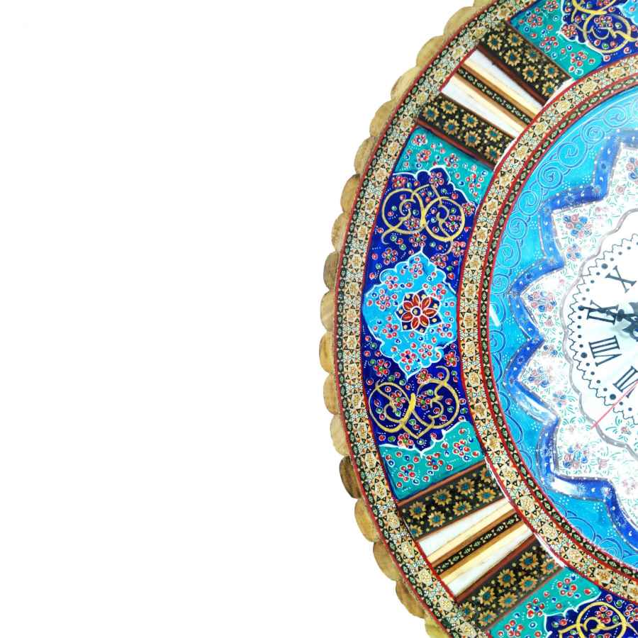 Handcrafted Persian Wooden Wall Clock – Minakari Enameled Sunshine