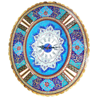 Artistic Persian Minakari Enamel Wood Wall Clock with Floral Design – Handcrafted Decor for Living Rooms and Dining Areas, Model Sunshine