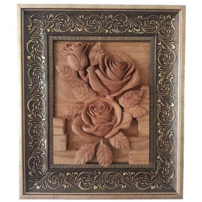 Persian Carved Wood Rose Flower Wall Art – Traditional Floral Home Decor