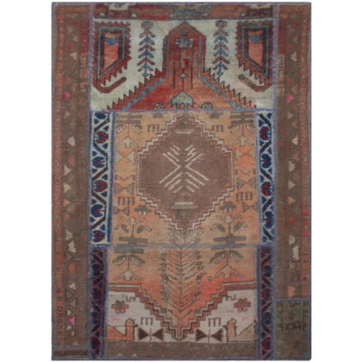 Vintage Persian Hand-Knotted Patchwork Carpet Maha