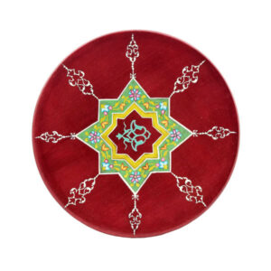 Hand-Painted Decorative Pottery Wall Plate Cherry Color & Geometric
