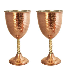 Set of 2 Handcrafted Persian Copper Wine Glass Stemware – Hammered Model Moon