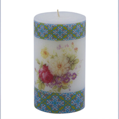 Persian Purple Flower Pillar Candles – Floral Decorative Set for Home Decor (3-Pack)