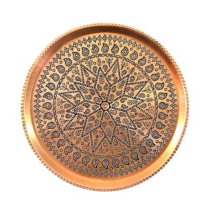 Ahmadi Traditional Copper Serving Tray – Hand Engraved Geometric Tray