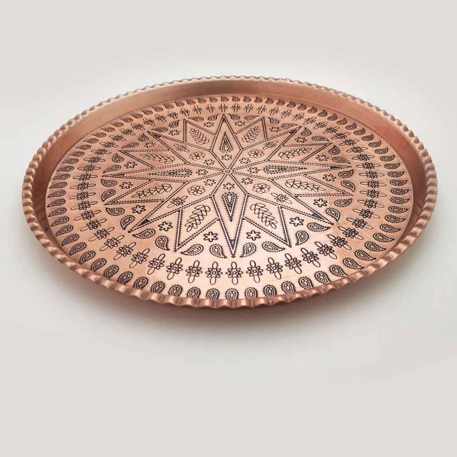 Rosegold Traditional Copper Serving Tray – Hand Engraved Geometric Tray