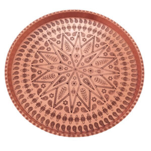 Toranj Traditional Copper Serving Tray – Hand Engraved Geometric Tray