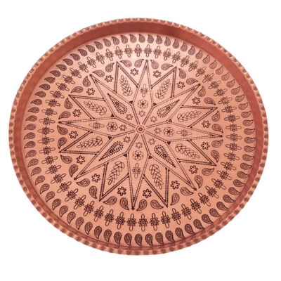 Toranj Traditional Copper Serving Tray - Hand Engraved Geometric Tray